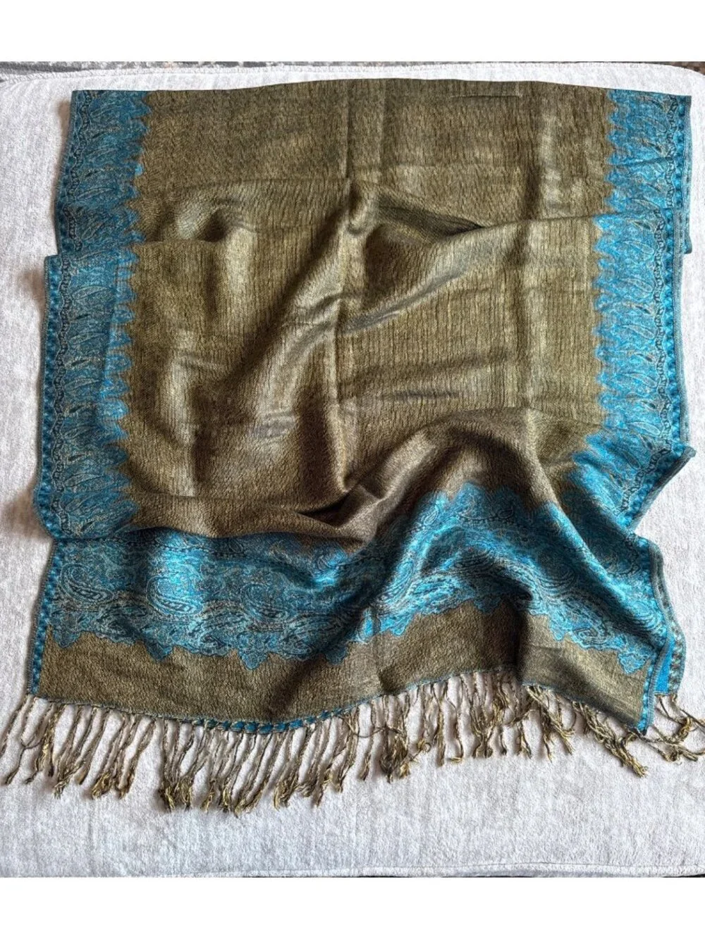 Woven Rectangle Women's Fashion Scarf with Fringe Blue Yellow Black Fall